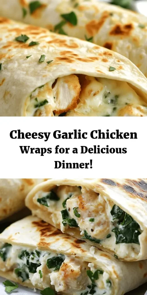 Try these Cheesy Garlic Chicken Wraps for a quick and delicious meal! Packed with shredded chicken, gooey mozzarella, and creamy garlic flavor, this recipe is both easy and satisfying. In just 25 minutes, you can whip up these flavorful wraps, sear them to golden perfection, and enjoy the melty Parmesan on top. Perfect for a lunch on the go or a cozy dinner, pair them with your favorite dipping sauce for that extra zing. Don't forget to add fresh greens for a refreshing touch!