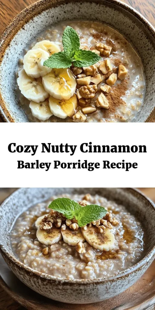 Start your day with a warm bowl of Nutty Cinnamon Barley Porridge! This hearty recipe is packed with wholesome hulled barley, complemented by crunchy nuts and sweet fruits. It’s easy to make: just simmer barley with water or almond milk, stir in cinnamon and a touch of sweetness, and top with your favorite toppings. Perfect for a cozy breakfast or a nutritious snack, this porridge is both delicious and filling. Give it a try and enjoy the flavors of fall!