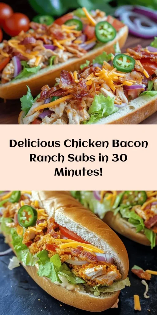 Elevate your lunch game with this delicious Chopped Chicken Bacon Ranch Sub! Made with tender chicken and crispy bacon, all tossed in creamy ranch dressing, this sub is packed with flavor and texture. Layered with fresh lettuce, juicy tomatoes, crunchy red onions, and melty cheddar cheese, it’s a satisfying meal any time of day. Perfectly toasted rolls hold everything together, making each bite irresistible. Try this easy recipe for a quick weeknight dinner or a tasty picnic treat!
