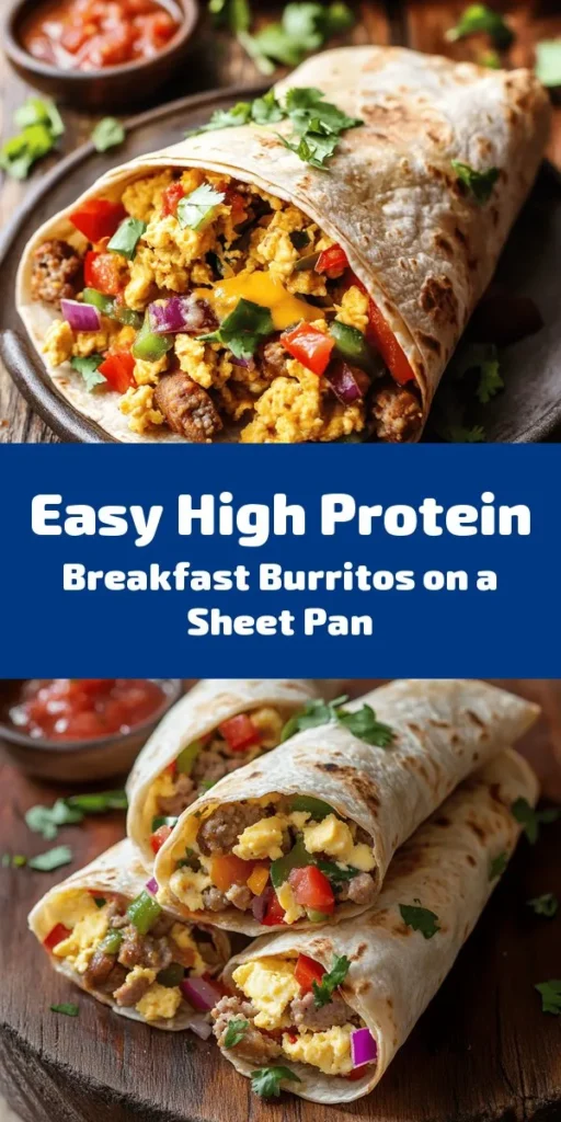 Kickstart your morning with these delicious High Protein Sheet Pan Breakfast Burritos! Packed with 8 large eggs, turkey sausage, and colorful veggies, these burritos are nutritious and satisfying. Bake the filling all at once, then wrap it in whole wheat tortillas for a quick breakfast option. Perfect for meal prep or a hearty family breakfast, serve with salsa or hot sauce for an extra kick. Easy to make and even easier to enjoy!