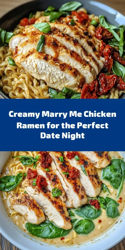 Whip up a heartwarming dinner with Marry Me Chicken Ramen! This creamy dish combines tender chicken, sun-dried tomatoes, and ramen noodles in a deliciously rich sauce. Perfect for a cozy night in, it’s sure to impress. With flavors of garlic, ginger, and a hint of spice, this recipe is easy to follow and ready in just 30 minutes. Don’t forget to garnish with fresh basil and green onions for a pop of color. Enjoy every bite!