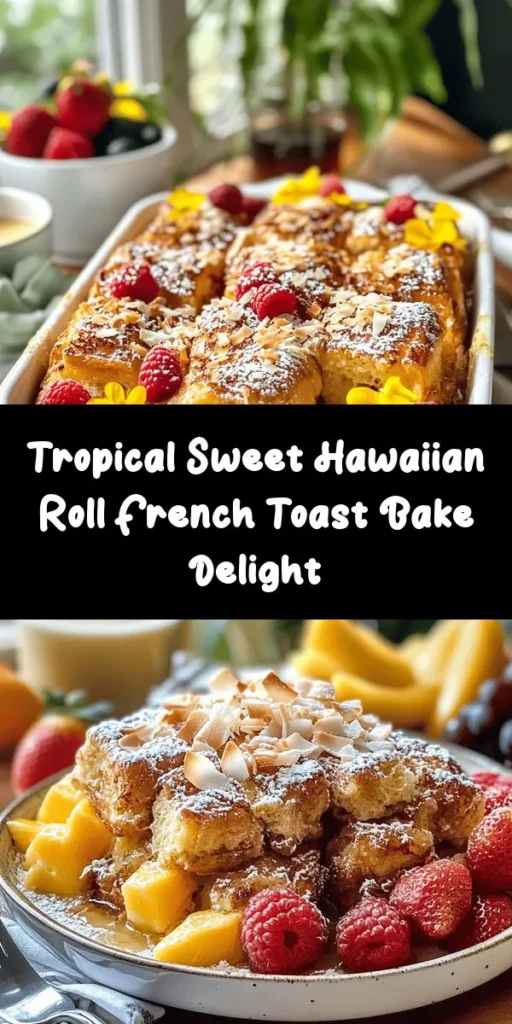 Indulge in this Sweet Hawaiian Roll French Toast Bake, a delicious twist on a classic breakfast! Combining fluffy Hawaiian rolls, eggs, and coconut milk, this dish is infused with hints of cinnamon and nutmeg. Top it with toasted coconut and a dusting of powdered sugar for an extra treat! Perfect for brunch or a cozy family breakfast, serve it warm with fresh fruit and maple syrup. Easy to prepare and simply irresistible, you'll want to make it again and again!