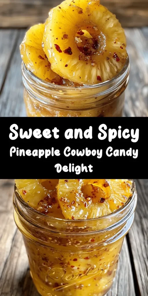 Elevate your snack game with this delicious recipe for Pineapple Cowboy Candy! This sweet and spicy treat combines juicy pineapple with a zingy syrup made of sugar, apple cider vinegar, red pepper flakes, and warming cinnamon. The addition of crystallized ginger adds a delightful twist. Perfect for holiday gifting or a unique addition to your dessert table. Follow the simple steps and enjoy the burst of flavors in just 24 hours! Ideal for savoring or sharing!