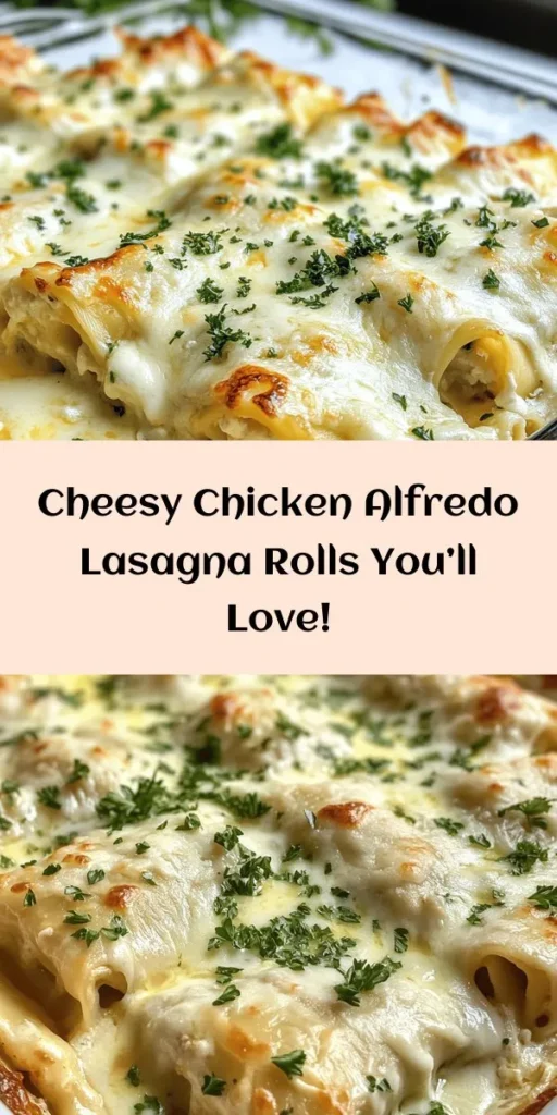 Indulge in a creamy twist on a classic with these Chicken Alfredo Lasagna Rolls! This delightful dish features tender lasagna noodles filled with a savory mixture of shredded chicken, ricotta, and mozzarella, all rolled up and smothered in rich Alfredo sauce. Baked to perfection and topped with bubbling cheese, it's the ultimate comfort food. Perfect for family dinners or gathering with friends. Easy to make and sure to impress, garnished with fresh parsley for a pop of color!