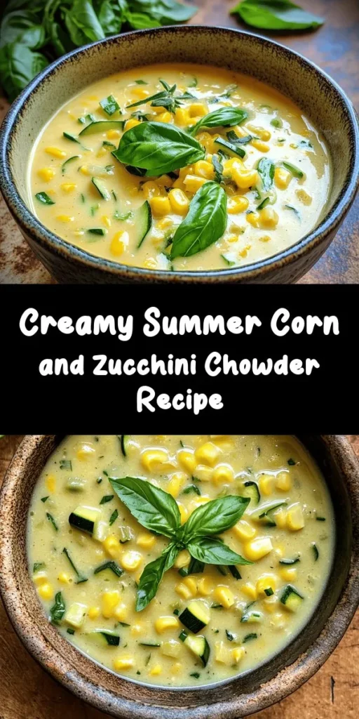 Enjoy the vibrant flavors of summer with this delicious Summer Corn and Zucchini Chowder! Made with fresh corn, tender zucchini, and creamy coconut milk, this comforting chowder is perfect for warm days. Just sauté your veggies, blend for the right consistency, and season to taste. Ready in just 45 minutes, it's a simple, healthy dish for the whole family. Don’t forget to garnish with fresh basil or chives for a pop of color!