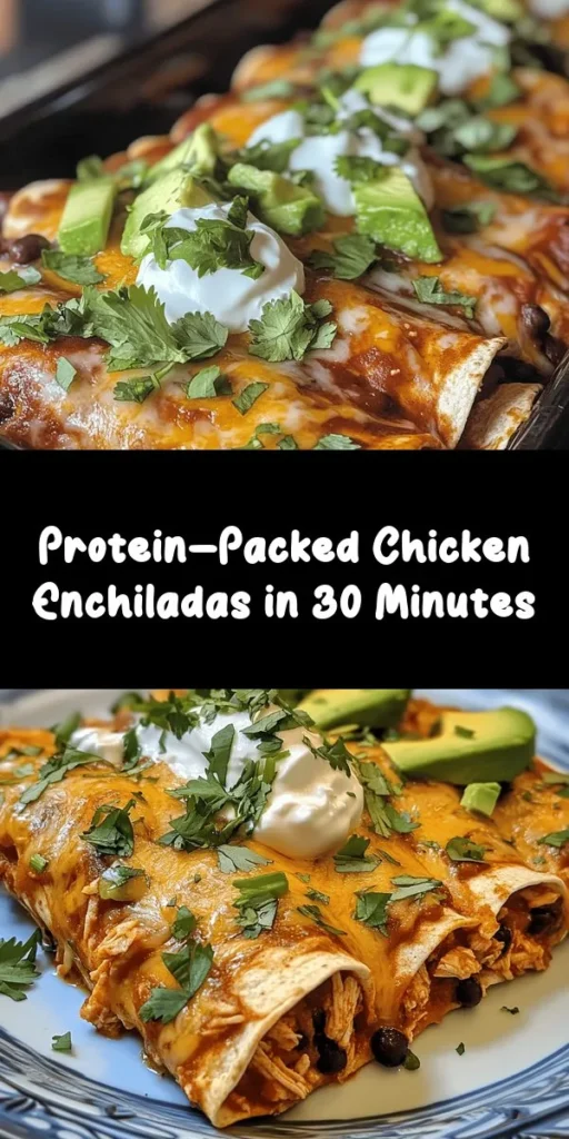 Looking for a delicious and healthy dinner option? Try these High Protein Chicken Enchiladas! Packed with shredded chicken, black beans, and low-fat Greek yogurt, they are not only tasty but easy to make. With just a few simple steps, you can create a satisfying meal ready in about 30 minutes. Top them off with enchilada sauce and cheese for a mouthwatering experience. Perfect for meal prep or a weeknight dinner. Enjoy the flavor and nutrition all in one bite!
