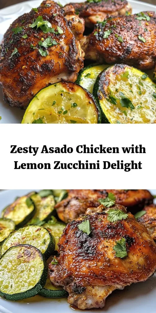 Enjoy a burst of flavor with this Asado Chicken paired with Sautéed Lemon Zucchini! Marinated in a zesty mix of spices, lime juice, and honey, the chicken turns out tender and juicy, while the zucchini offers a bright, fresh complement. Perfect for a weeknight dinner or a weekend gathering, this dish is simple to make and packed with goodness. Serve it beautifully garnished for a delightful meal that everyone will love!