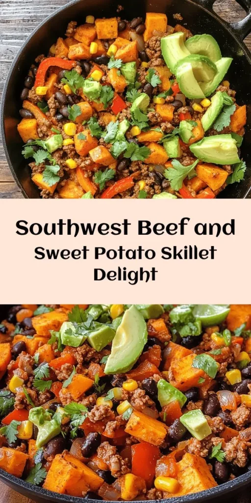 Looking for a hearty and delicious one-pan meal? Try this Southwest Ground Beef and Sweet Potato Skillet! Packed with flavor and nutrition, this dish combines ground beef (or turkey), sweet potatoes, bell pepper, black beans, and corn, all seasoned with chili powder, cumin, and smoked paprika. Ready in just 30 minutes, it's perfect for busy weeknights. Top it off with fresh cilantro and avocado for an extra touch. Make it tonight!